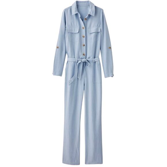 Soft Surroundings Kerry Jumpsuit Linen Blend Light Blue Coverall, size 12 - Picture 1 of 6